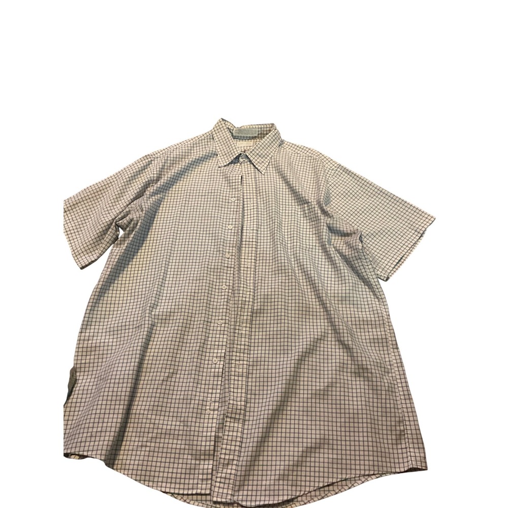 King Size Mens Short Sleeve Button Down Shirt White Purple Teal Check Big & Tall